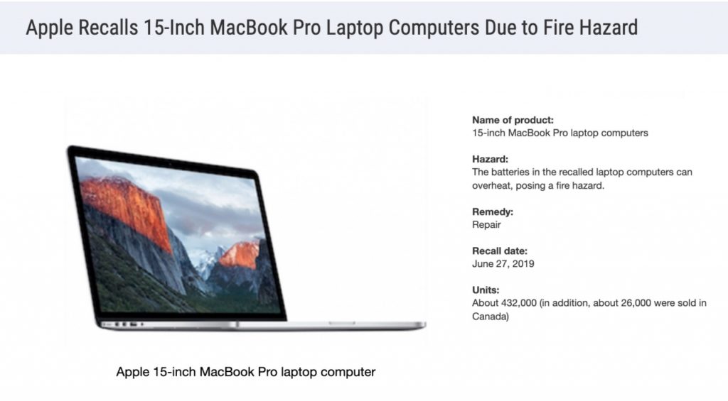Apple Recalls MacBook Pro 15-Inch Due to Fire Hazard